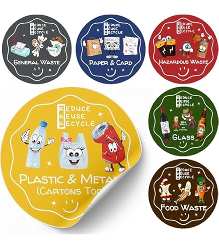 GamesMonkey® - Autocollants Collecte Séparée Recyclage Déchets Déchets V2 - Imperméable Lavable Illustré - Italien Anglais - Conforme à La Législation Uni 11686 (20x6 Cm, 6 Morceaux