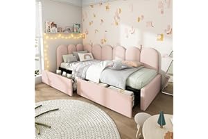 ‎JOVIFY Polsterbett Tagesbett 90x190 Einzelbett mit 2 Stauraum Schubladen, Kinderbett Jugendbett Daybett Gästebett Schlafsofa Sofabett Mädchenbett Bettgestell mit Lattenrost, Ohne Matratze, Samtstoff, Rosa