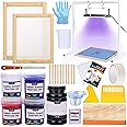 Caydo 46 Pieces Screen Printing Kit with 4 Color Fabric Ink, LED UV Exposure Lamp, 2 Size Screen Printing Frame and Squeegees for Screen Printing