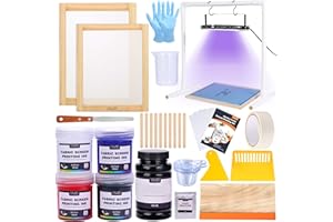 Caydo 46 Pieces Screen Printing Kit with 4 Color Fabric Ink, LED UV Exposure Lamp, 2 Size Screen Printing Frame and Squeegees for Screen Printing