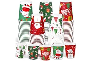 Fovths 100 Stück Weihnachts-Pappbecher 9oz, Glühwein Einweg-Pappbecher, 5 Designs, Weihnachts-Partybecher für Heißgetränke drinnen Punschbecher Partyzubehör Tischdekoration
