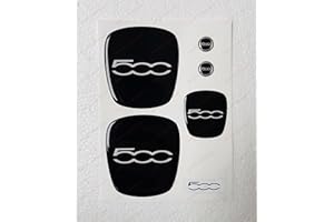 ADESIVI COMPULSIVI Adesivo Compatibile 500 Anteriore, Posteriore + Volante + 2 Stemmi per Portachiavi. per Cofano e Baule. Adesivi resinati, Effetto 3D. Fregi Colore: Nero-Bianco