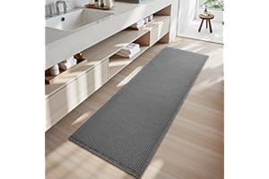 SIXHOME Bath Mat Waffle Super Absorbent Non Slip Bath Ultra Soft Mats for Bathroom Washable Bathroom Rugs with Tassels Rubber Backed Bathroom Mats Darkgrey 50 * 150cm