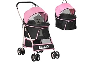 PawHut Dog Pram Dog Stroller 3 in 1 Pet Pushchair Detachable Design with Universal Wheels, Brake for Small Miniature Dogs - Pink