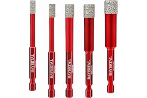 BAYERTAL® Fliesenbohrer Set 5tlg. 5, 6, 8, 10, 12 mm Sechskant E6.3 Premium – Diamantbohrer für harte Fliesen und Feinsteinzeug - Industrie Premium Qualität für professionelle Ergebnisse!
