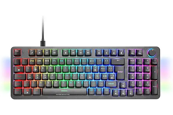 Mars Gaming MKPRO, Teclado Mecánico Gaming Completo, RGB Chroma, Switches Hot-Swap Mecánicos, Antighosting, Rueda de Control, Software Avanzado, Multiplataforma, Switch Silent, Portugués, Negro