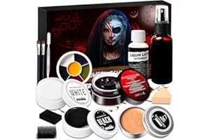 ELF-GRETTER Kit Maquillaje Halloween con Spray de Sangre Falsa, Pintura Cara Blanco y Negro, Cera para Cicatrices, Fake Blood Coagulada, Maquillaje Halloween Profesional para Niños Adulto Zombie