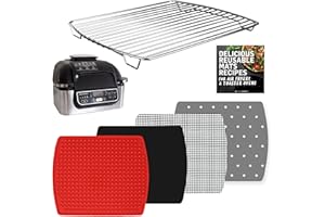 Air Fryer Rack und wiederverwendbare Einlagen für Ninja Foodi Grill 5-in-1 AG301 4qt, Airfryer Zubehör, Ersatz für Pergamentpapier, hitzebeständige Matten und Edelstahl-Kochrost von INFRAOVENS