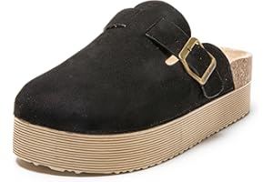 JOMIX Zoccoli Donna con Zeppa Ciabatte Invernali Comodi Pelle Scamosciata Pantofole da Inverno con Suola in Sughero