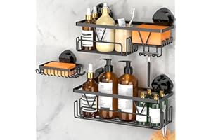 Kegii Suction Shower Caddy - Stainless Steel Shower Storage Suction Cup Black Bathroom Shelves No Drilling