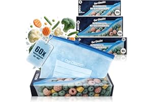 ‎COM-FOUR com-four® 60-tlg. Set Gefrierbeutel 1L, 3L, 6L zum Verschließen, wiederverschließbare Frischhaltebeutel zur Lebensmittelaufbewahrung - Allzweckbeutel bis -40°C (1L/3L/6L - 60 Stück)