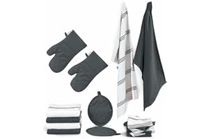 Lane Linen Kitchen Towels and Dishcloths Sets - 16 Pc Kitchen Essentials for New Home, Heat Resistant Silicone Oven Mitts & Pot Holder, Absorbent Terry Kitchen Towels, Dish Towels for Kitchen - Grey