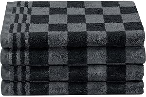 ZOLLNER Juego de 4 paños de Cocina de algodón en 50x50 cm - paños de Cocina Muy absorbentes y Resistentes - Lavables hasta 60°C - en Negros a Cuadros - Calidad hostelería - Certificado Oeko Tex