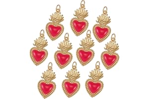 BEEFLYING 10 pièces Coeur Rouge Pendentifs à Breloques en Laiton Émail Ornements avec Anneaux de Saut pour Collier à Faire Soi-Même Boucles d'oreilles Accessoire de Fabrication de Bijoux