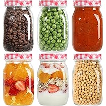 HEFTMAN 6er Set Sechseckige Einmachgläser 250ml - Luftigdicht Mit Gingham-Deckel
