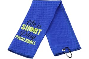 BAUNA Asciugamano ricamato Pickleball Life Is Short Play Pickleball Asciugamano nero con clip Pickleball amante giocatore regalo microfibra Pickleball Clean Towel (Life Pickleball)