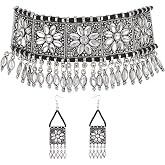Shining Diva Tribal Oxidized Silver Necklace Set – Traditional Tibetan Afghan Boho Jewelry For Women, Wedding & Party Wear