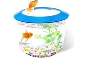 PETOPEDIA Goldfish Tank – Small Fish Tanks and Aquariums – Fish Bowl – Starter Kits with Gravel Ornamental Plant – Complete Set up for Kids Fishes Tank (Blue)