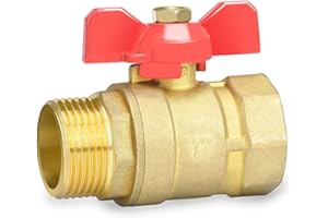 Oumuik Messing 1 Zoll Kugelhahn mit rotem Flügelgriff - Aussengewinde/Innengewinde voller Durchgang DN25 PN16