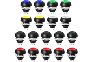 WayinTop 18 Stücke 12mm Mini Momentary Push Button Schalter Wasserdicht Momentanen Druckschalter 3A 125V Drucktastenschalter Ein-Aus Taster Rund Drucktaster DIY (6 Farben)