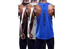 Cadmus Men's 3 Pack Running Muscle Tank Top Dry-Fit Gym Sleeveless Y-Back Shirts Training Fitness Vest