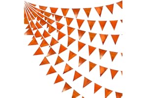 PINK BLUME 32Ft Orange Fabric Triangle Banner Flag Double Sided Metallic Holographic Pennant Bunting Garland for Fall Autumn Thanksgiving Graduation Birthday Wedding Bridal Baby Shower Anniversary Party Decor