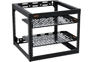 ECHOGEAR 10U Network Rack - Wall Mountable Heavy Duty 4 Post Design Holds All Your Networking & AV Gear - Open Frame Design Includes 2 1U Vented Shelves & Mounting Hardware