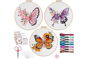 Offizon 3 PCS Embroidery Kit for Beginners - Embroidery Patterns, Embroidery Accessories & Hoop Included, Hand Embroidery Kit for Adults Stitching Sewing Kit Gift | ButterflyB Patterns