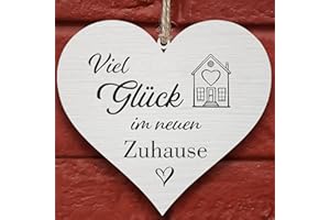 Glitzkind Holzschild Schild Viel Glück im neuen Zuhause | Geschenk zum Einzug Umzug | Neues Haus Wohnung | Geschenkideen Türdeko für Familie | Richtfest Hauseinweihung