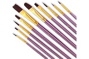 Bougimal Pinceaux Peinture, 10 pcs Pinceau Peinture Acrylique pour Acrylique, Aquarelle, Huile et Gouache - Pourpre
