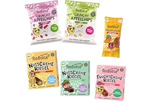 ‎FOODLOOSE fooodloose Cool Kids Tasting Pack | Delicious Organic Candy Mix with 12 Snacks without Refined Sugar, Vegan & Wheat Free | Box with Fruit Gums, Fruit and Nut Cream Bars & Apple Chips