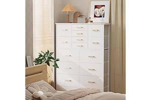 Rcynview Cassettiera camera letto in pelle a 16 cassetti, Cassettiera professionali con ampio spazio interno facile da installare, ideale per soggiorno, corridoio, 96x30x145,5cm, Bianco