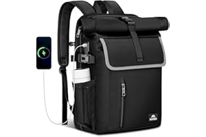 MATEIN 36L Large Roll Top Backpack, 17 Inch Waterproof Laptop Backpack with RFID Pocket, Rolltop Rucksack with USB Charging Port, Wide Opening Waterproof Rucksack for Women and Men, Work, Black