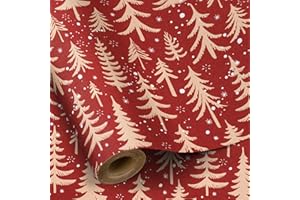 RUSPEPA Rollo De Papel De Regalo Navideño Kraft - 43,2 Cm X 10 M - Diseño De Árbol De Navidad Rojo Para Envoltura De Regalos Navideños