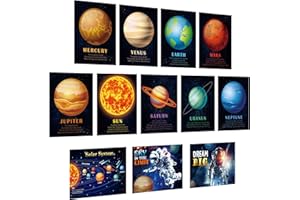 Outus 12 poster educativi per insegnamento del sistema solare, per bambini, spazio e pianeti, stampa artistica per bambini, aula e camera da letto, 26 x 36 cm