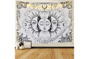 Dremisland Tarot Tapisserie Murale Mandala Indien Bohémien Psychédélique Tapisseries Noir Blanc Lune et Soleil Tenture Murale Drap Décoration Mural pour Chambre Salon Dortoir