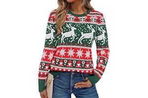 Aseniza Damski zimowy sweter świąteczny sweter bożonarodzeniowy sweter świąteczny brzydki świąteczny sweter z długim rękawem i okrągłym dekoltem