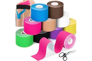 Vautvis 9 Bande Kinesiologie Tape, Kinesio Tape 5M X 5CM avec Ciseaux Spéciaux, Bande De Kinésiologie De Sport pour Les Muscles, Bande Strap Adhésif Imperméable & élastique pour Sport