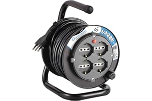 Electraline 49217 Prolunga Elettrica Con Avvolgicavo, Nero Blu, 25 X 19.5 X 17.6 Cm