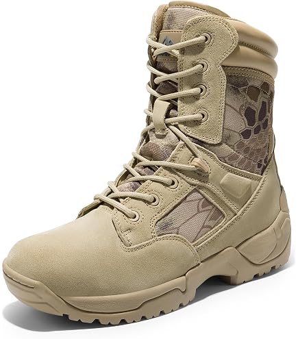 Stivali Tattici Militari Uomo Con Cerniera Laterale - Alti 9 Pollici, Pelle E Nylon, Suola Antiscivolo, Colore Nero (Taglia 44.5 EU)