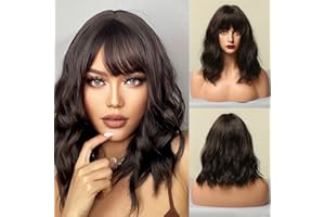 HAIRCUBE Krótkie, kręcone, czarne, syntetyczne peruki dla kobiet, peruki z grzywką, bob, naturalne włosy, odporne na wysokie temperatury