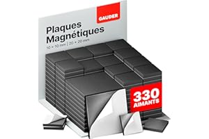 GAUDER Plaques Magnétiques Autocollantes (10x10mm) | 330x Aimants Autocollants | Plaques Aimantées pour Photos & Plus | Carrés Aimantés