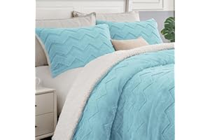 BEDELITE Fluffy King Size Comforter Set - Super Soft Sherpa Light Blue Comforter for King Size Bed, Luxury Warm Bedding Set for Winter, Fuzzy Bed Set 3 Pieces (1 Comforter, 2 Pillowcases)