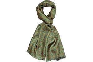 LORENZO CANA Foulard de 50% soie et 50% laine pour l`homme – écharpe réversible avec les mesures de 30 x 160 cm - attrayant et noble pour le printemps et l´été en turquoise ocre jaune