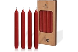 COMFORDER Stabkerzen Set, 4x Tafelkerzen einfarbig + gerippt, 20cm, 7 Stunden Brenndauer (Rot)