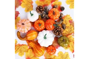 YANGTE 86Pcs Autumn Decorations Pumpkins set Halloween Decorations Artificial Mini Pumpkins Fake Maple Leaves Acorns Gourds for Fall Home Party Decor