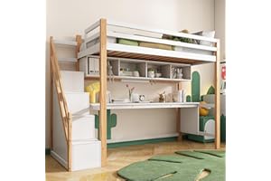 ZYLOYAL10 Łóżko piętrowe dla dzieci, z regałem na książki i schodami do przechowywania, łóżko dziecięce z biurkiem, łącznie ze stelażem, 90 x 200 cm, stelaż łóżka, łóżko młodzieżowe, łóżko do zabawy