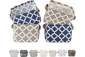 LessMo 4 Pack Storage Baskets, Collapsible Mini Storage Boxes, Canvas Fabric Waterproof Storage Bins made from Cotton and Linen, for Toys, Bathroom, Closets, Playroom (LUCKY, Thin/waterproof)