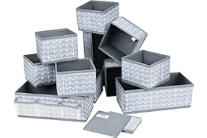 DIMJ Lot de 12 Boites de Rangement, Rangement Tiroir Pliable et Respirant, Organisateur de Tiroir Ideal pour Soutiens-Gorge, Chaussettes, Sous-Vêtements, Non-tissé Cravates(Flèche Gris Clair)