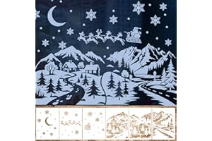 Leinuosen 6 Pcs Large Christmas Window Stencils 16.54 x 11.81 Inches Village Template Reusable Craft for Drawing Painting Spraying Window Glass Door Xmas Snowflake DIY Decoration